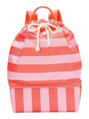 Victoria’s Secret Pink & Coral Stripe Cooler Backpack NWT Insulated Beach Bag